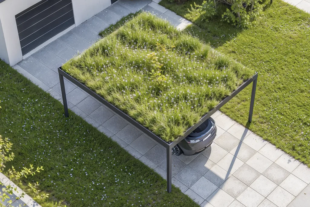 Carport Flachdach Begrünung Augsburg