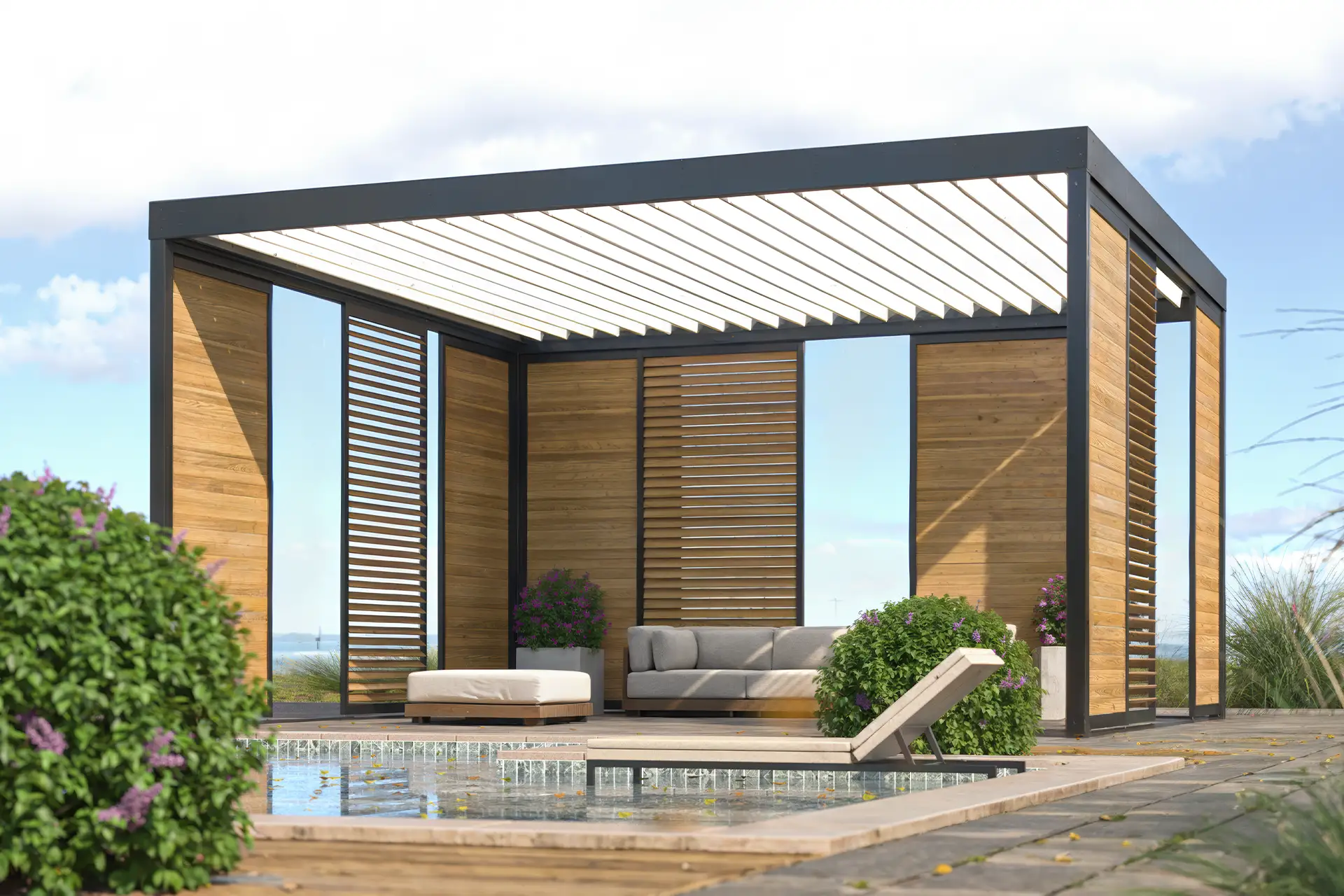 Lamellendach aus Aluminium in Augsburg mit verstellbaren Lamellen